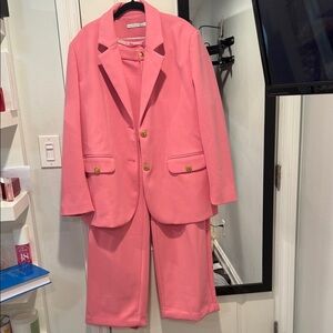 Pink Two-Piece Blazer and Wide-Leg Pant Set